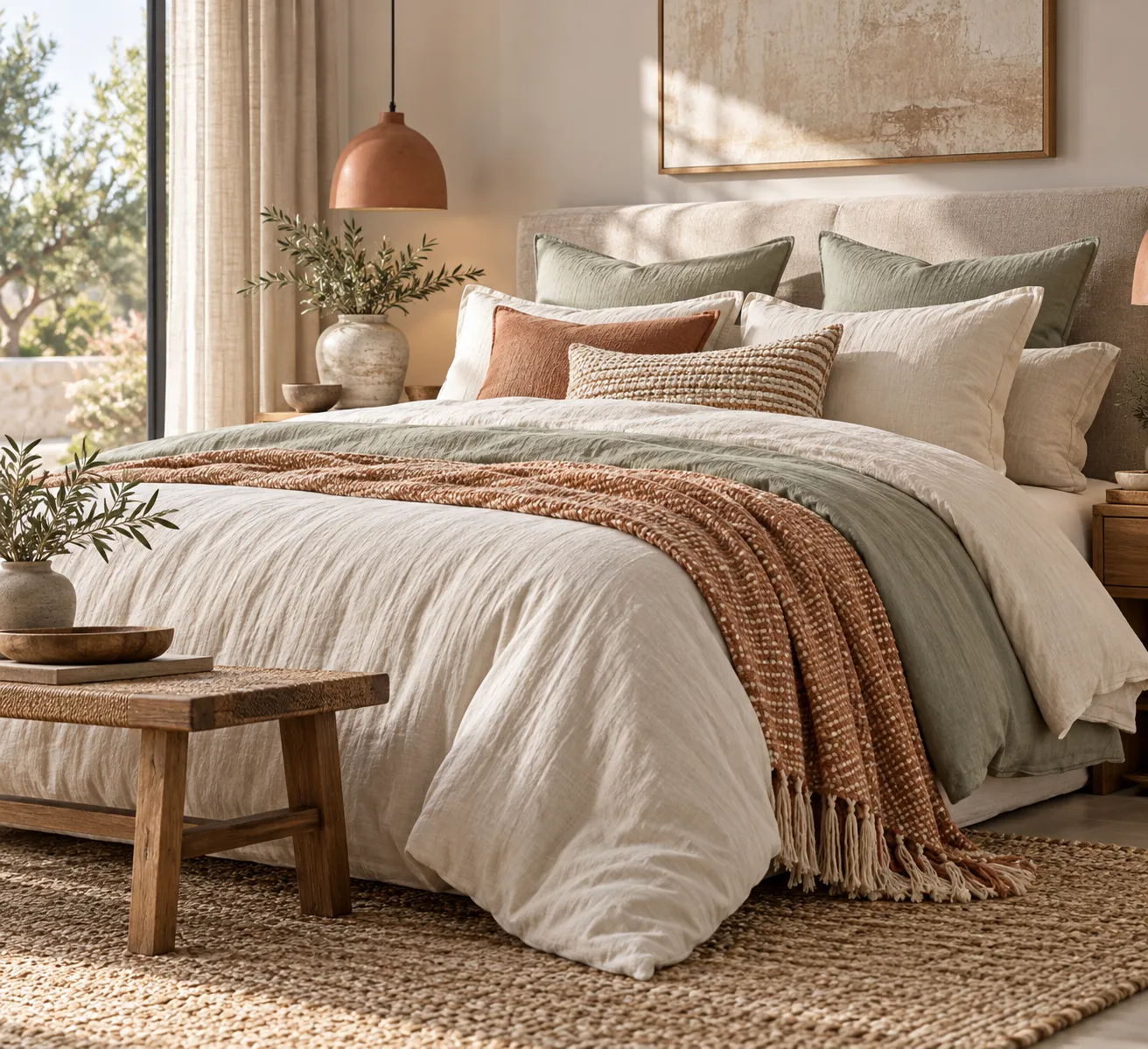Blanket layered on a made bed